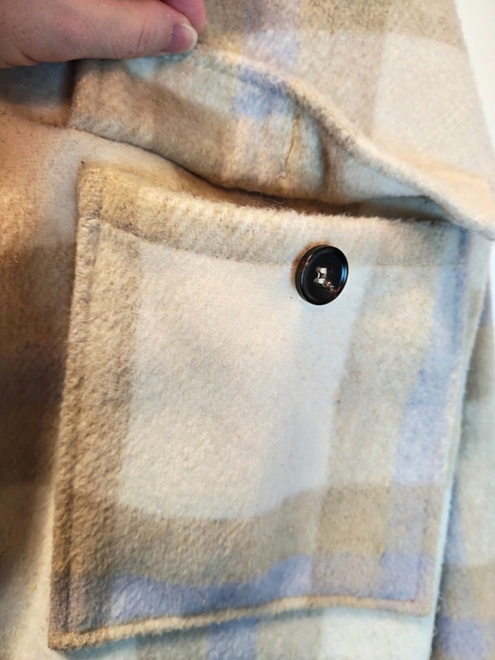 FORE Plaid Wool Blend Shacket Jacket Beige Blue Size M - Picture 3 of 8